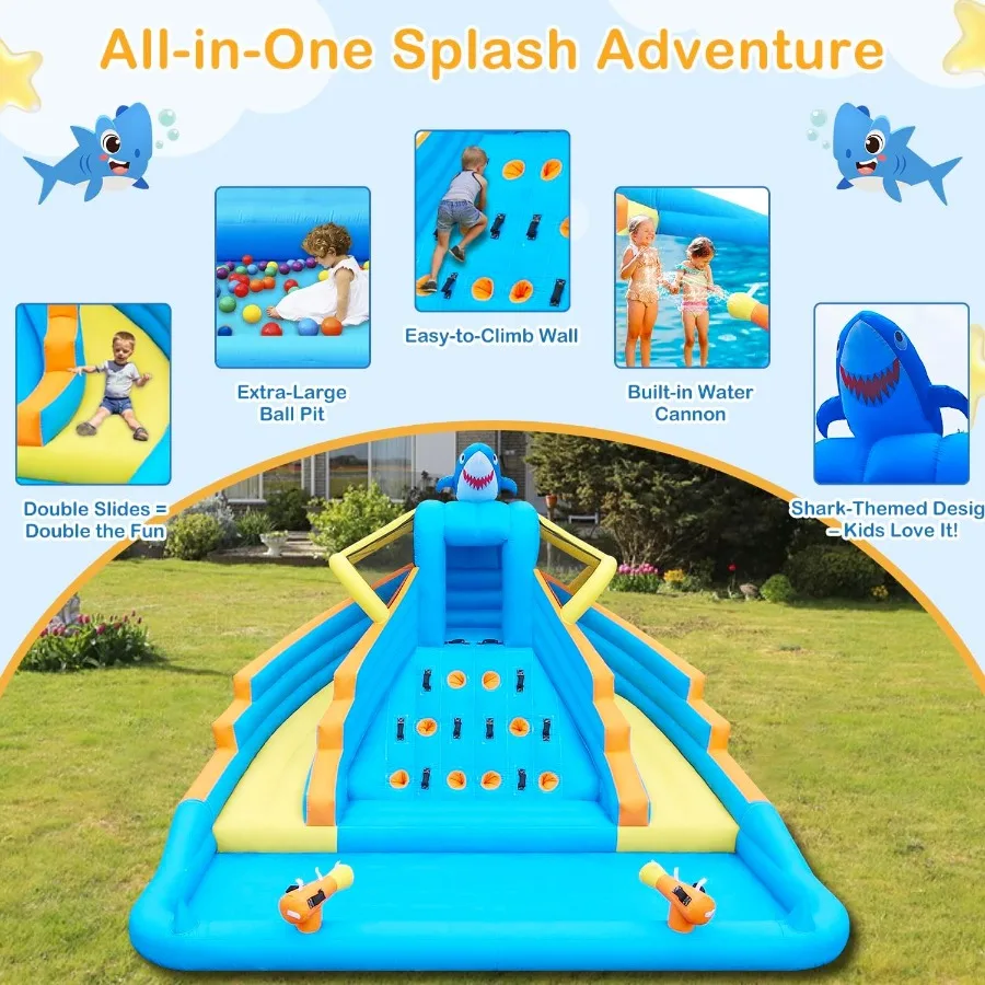 Casa gonfiabile di rimbalzo per grande piscina antispruzzo con scivolo a doppia corsia, parco acquatico gonfiabile per esterni con canna d'acqua da parete da arrampicata