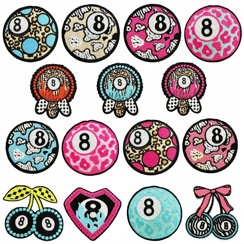 Creative Cartoon Camouflage Number 8 Billiards Design Sew Iron-on Embroidered Patch Round Badge DIY Clothing Hat Bags Decoration