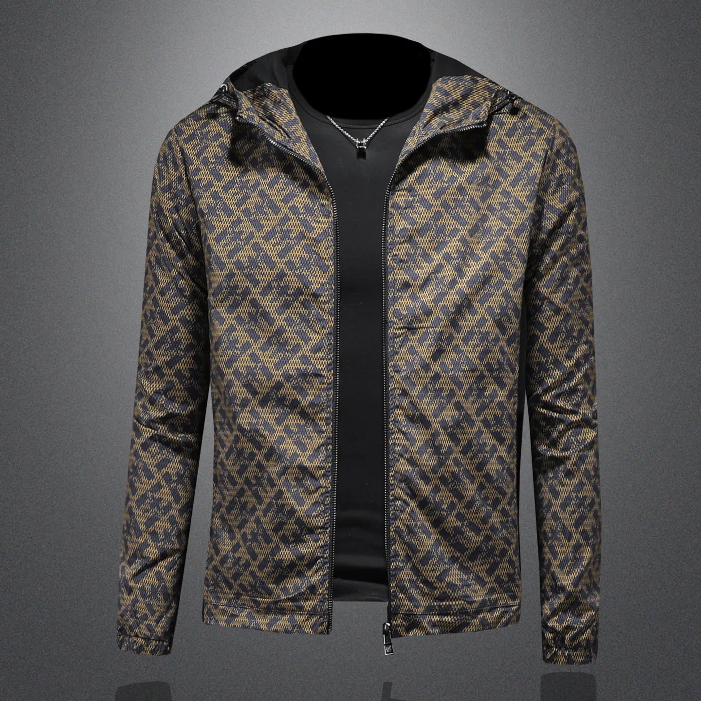 

Мужская куртка на молнии с капюшоном и брендовым принтом, роскошные повседневные куртки в социальном стиле, модное модное ветрозащитное пальто для социального бизнеса, M-5XL