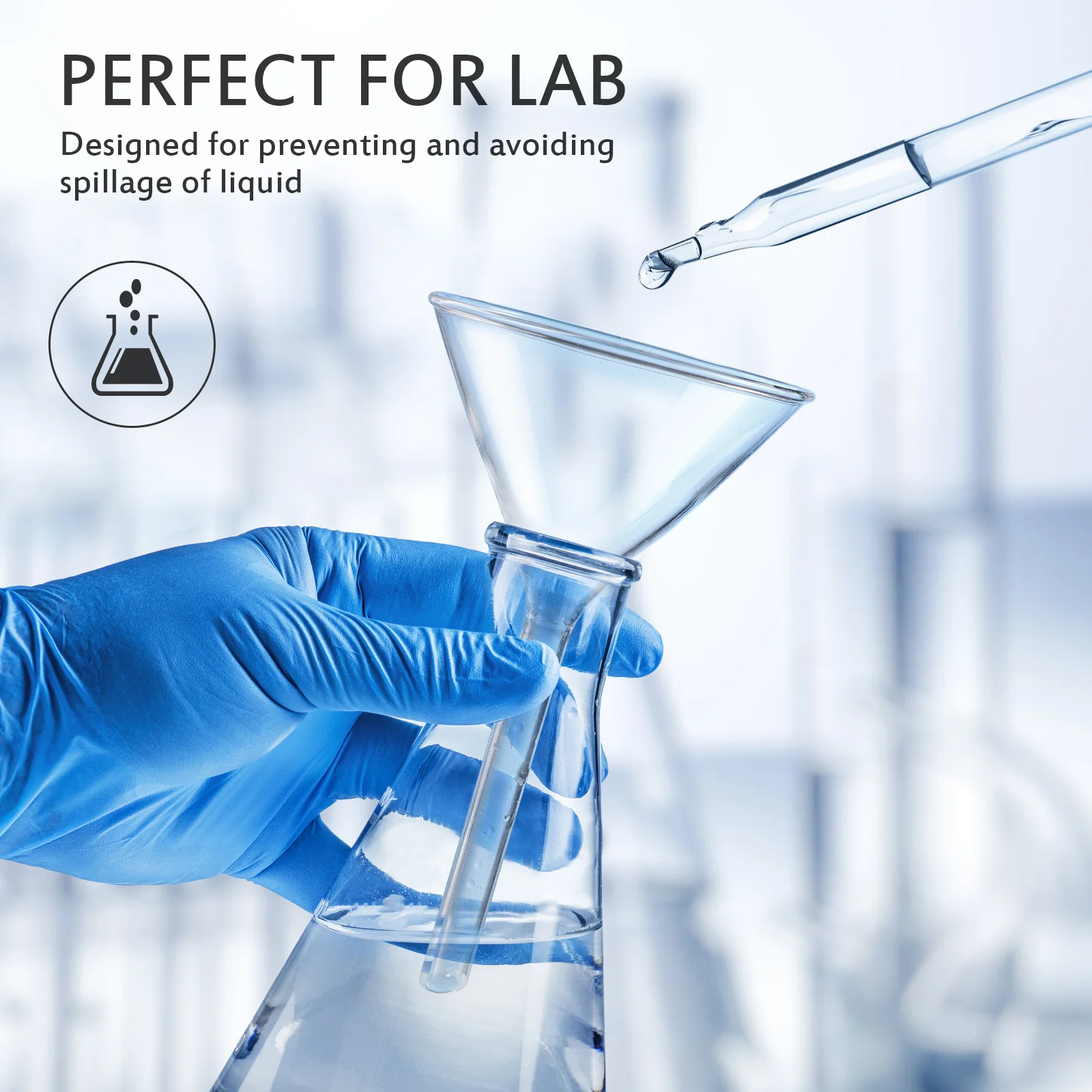 4pcs ULTECHNOVO Clear Laboratory Glass Funnels - Short Stem Multi-Size (40mm/50mm/75mm/100mm) School Teaching & Experiment