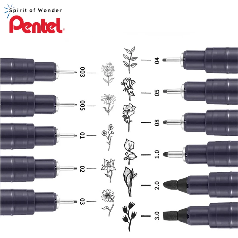 11pcs Japan Pentel Needle Tube Gel PenWaterproof Outline Pen S20P Hand-Drawn S20P Comic Design Painting Art Supplies Stationary