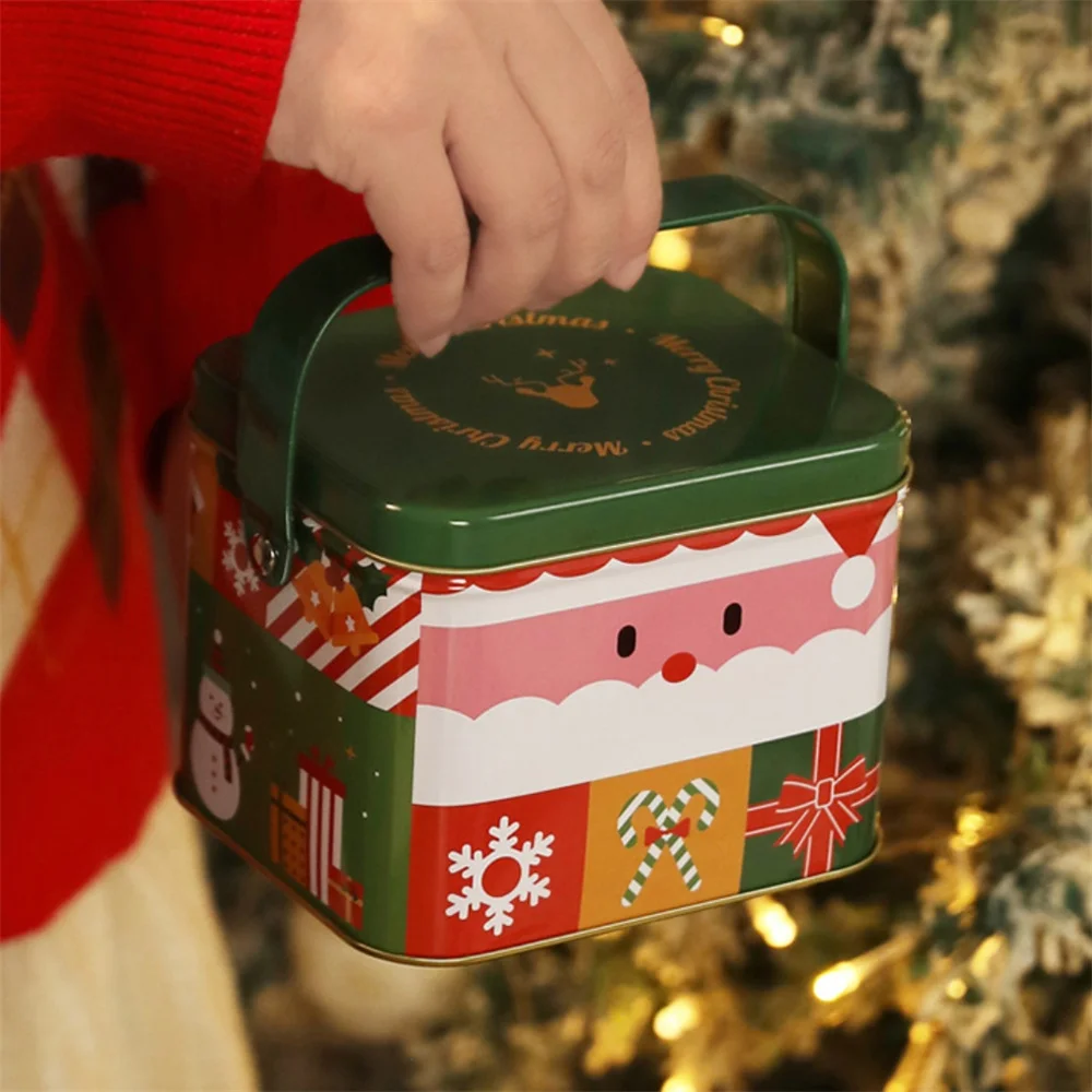 Metal Square Mini Christmas Candy Gift Box Portable Christmas Candy Box Christmas Tote Bag Open And Close Gift Boxes