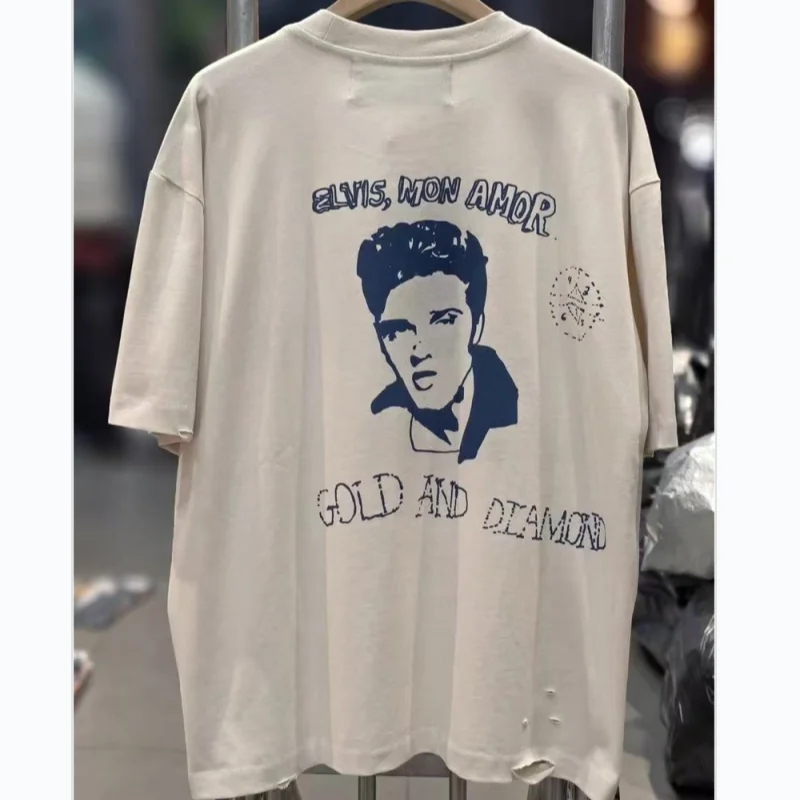 

High Street Vintage Concrete White Distressed Casual PALY T-Shirt Pattern Print Men Women Premium Quality Knit T Shirt Tops