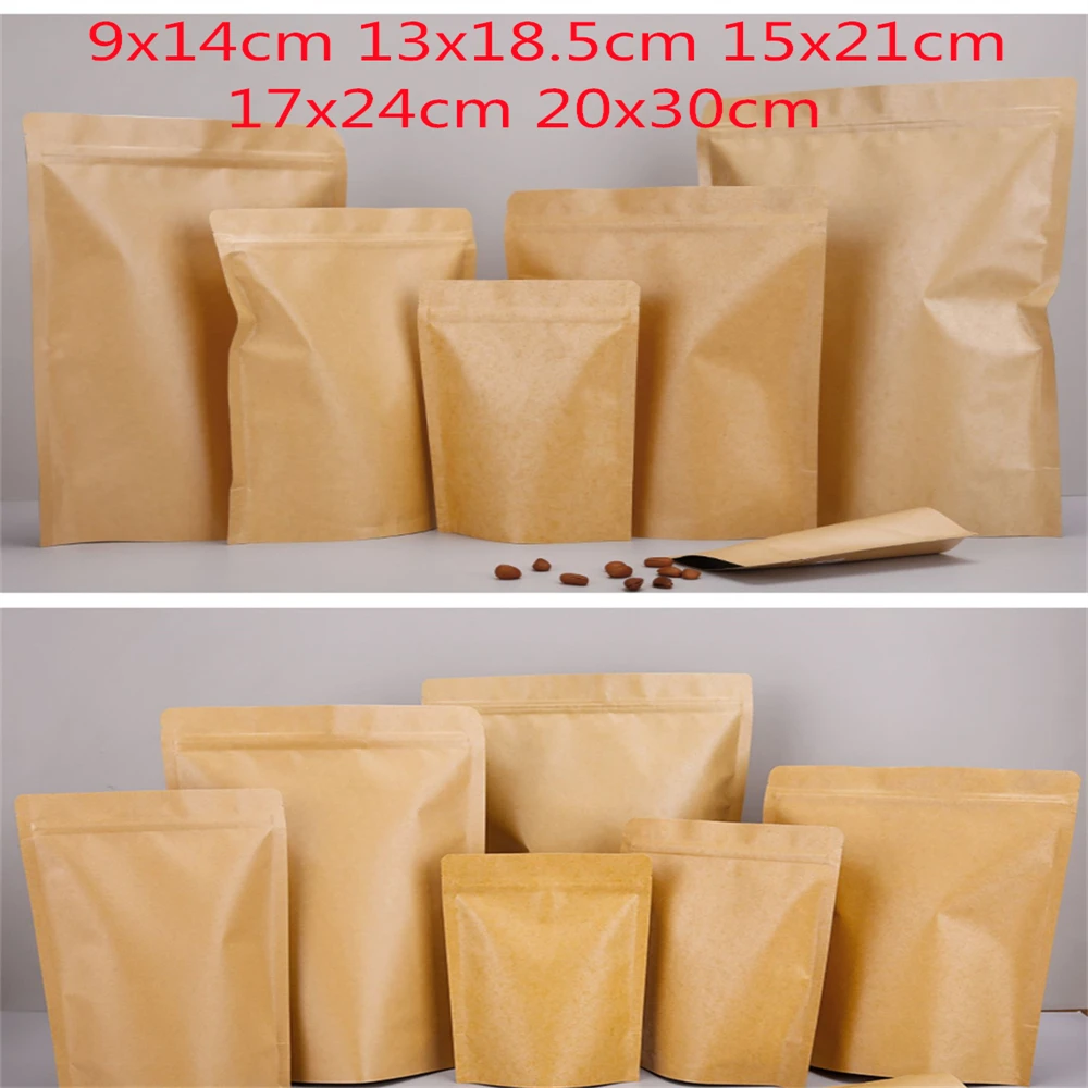

50 Pcs Kraft Paper Bags with Zip Lock - Stand up Self-Sealing Custom Grocery Bags for Dried Food Fruits Tea & Gift
