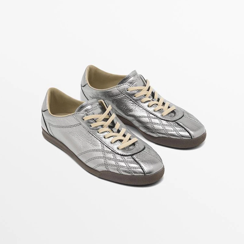 Mrxmus Dutit Women Shoes 2025 Spring Summer New Products Metallic Casual Style Retro Sports Shoes German Training Shoes