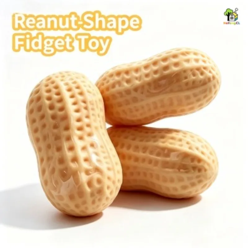 Simulation Yellow Peanut Squishy Soft TPR Squeeze Toy Stress Relief Fidget Toy Cute Nut Shape Sensory Decompression Vent Gift