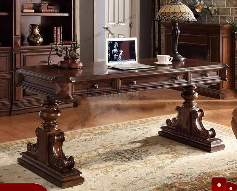 American solid wood desk with drawers computer retro rectangular desk high-end customization