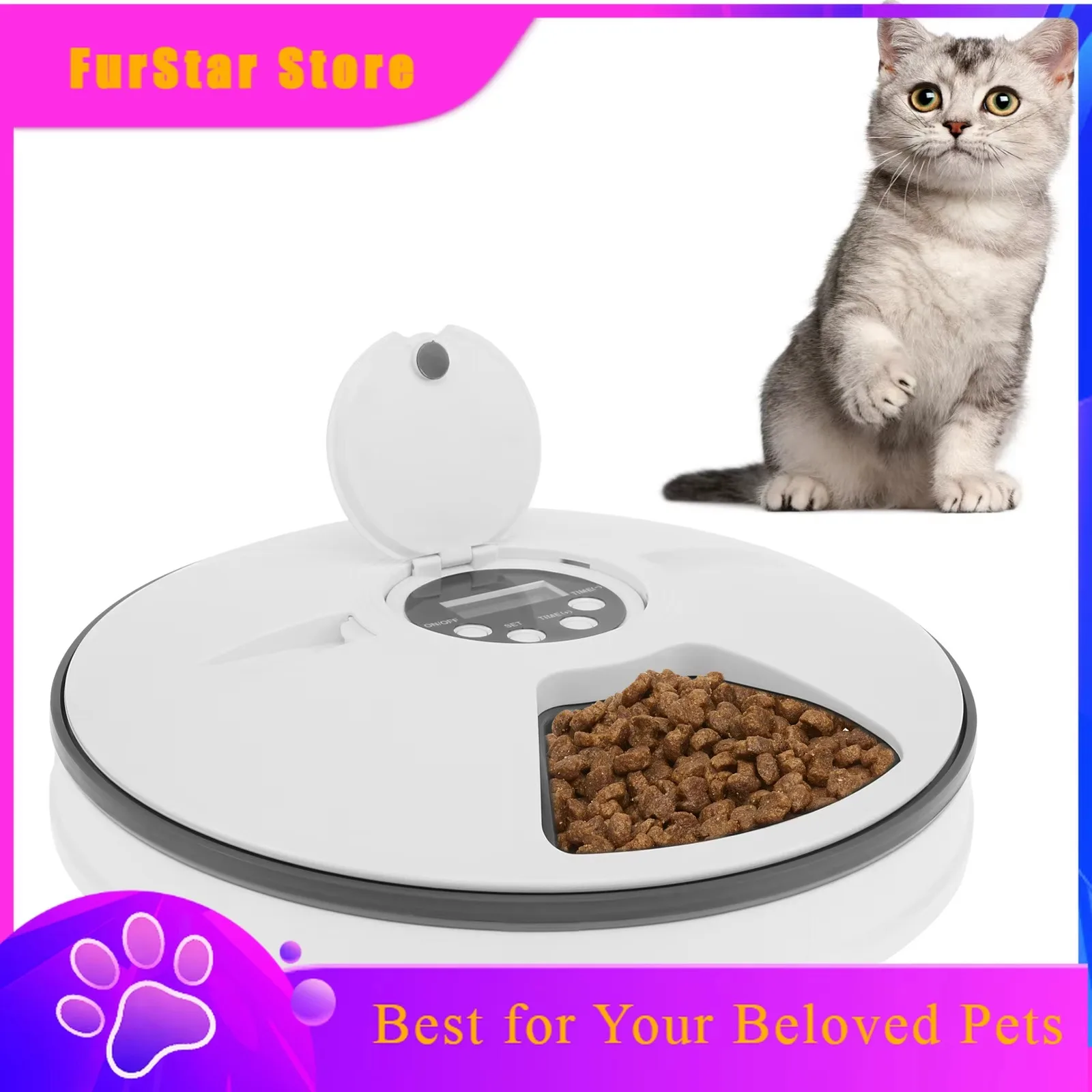 FurStarVOFORD 6 Meals Dry Wet Food Cat And Dog Automatic Feeder Wet Food Smart Dispenser Pet Timed Feeding Wet Food Bowl For Cat