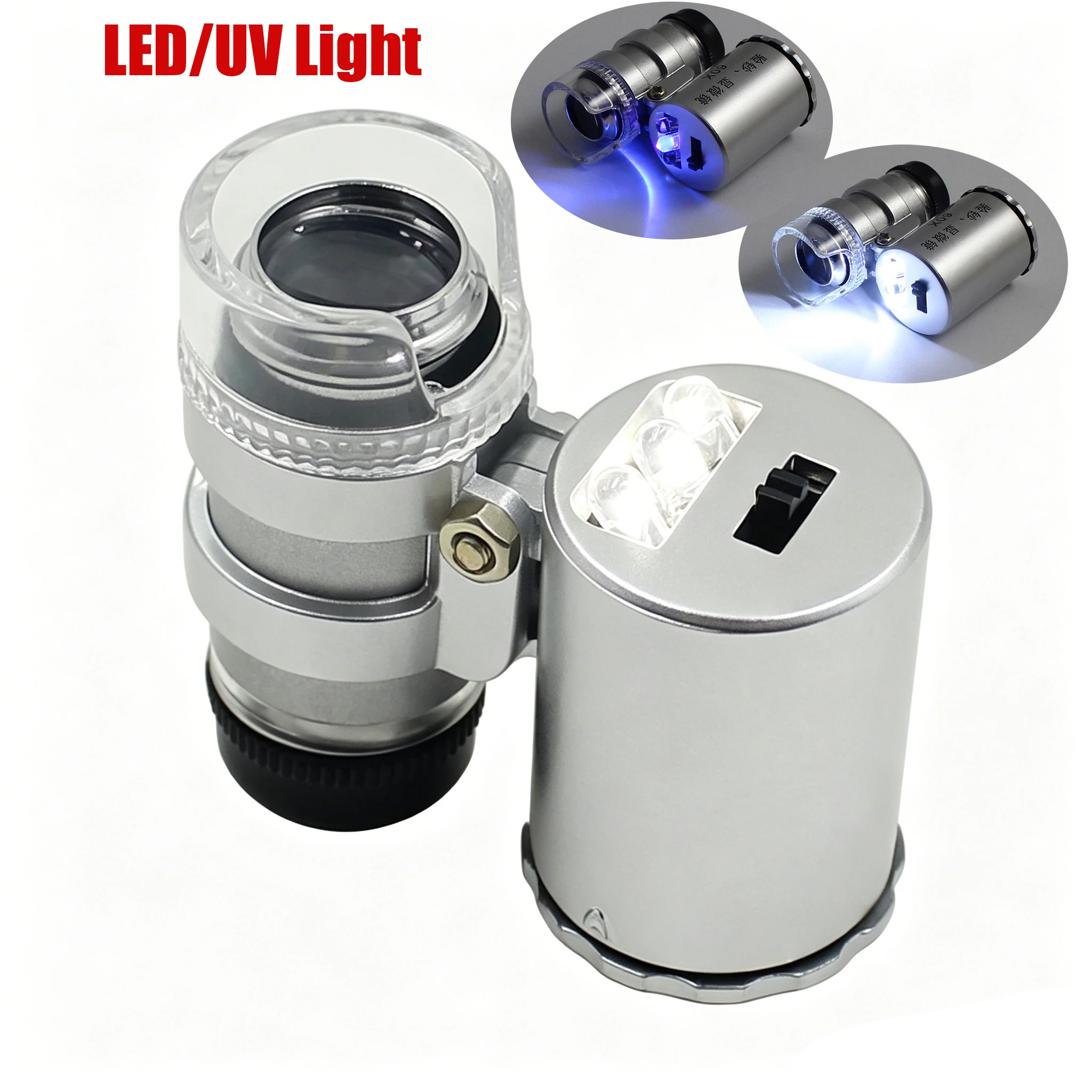 Mini 60X Mikroskop LED Juwelier-Lupe UV-Währungsdetektor Tragbare Lupe Vergrößerungsglas Lupe für Edelsteine – Detail 4