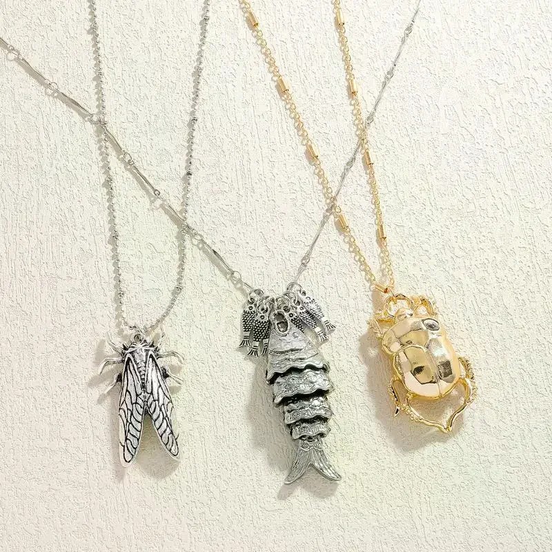 3 قطع نمط عصري مختلط وطبقات، تصميم جديد مبالغ فيه ريترو شل السمك علة قلادة المرأة قلادة مجموعة هدية حفلة يومية #4