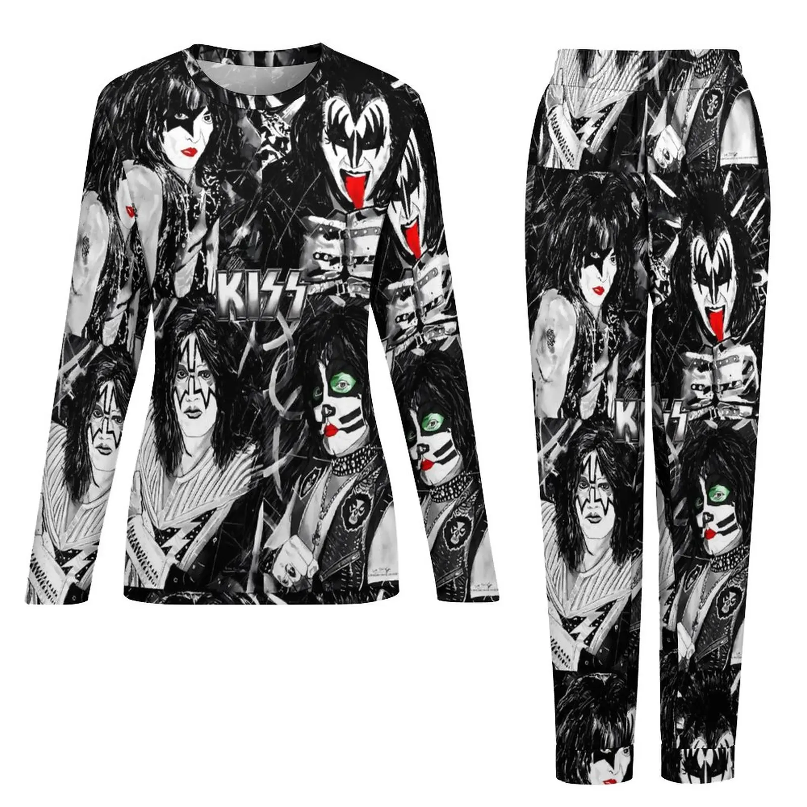 Kiss Band Pajamas Autumn Rock Band Sleep Oversize Sleepwear Female Long Sleeve Printed Fashion Pajama Sets