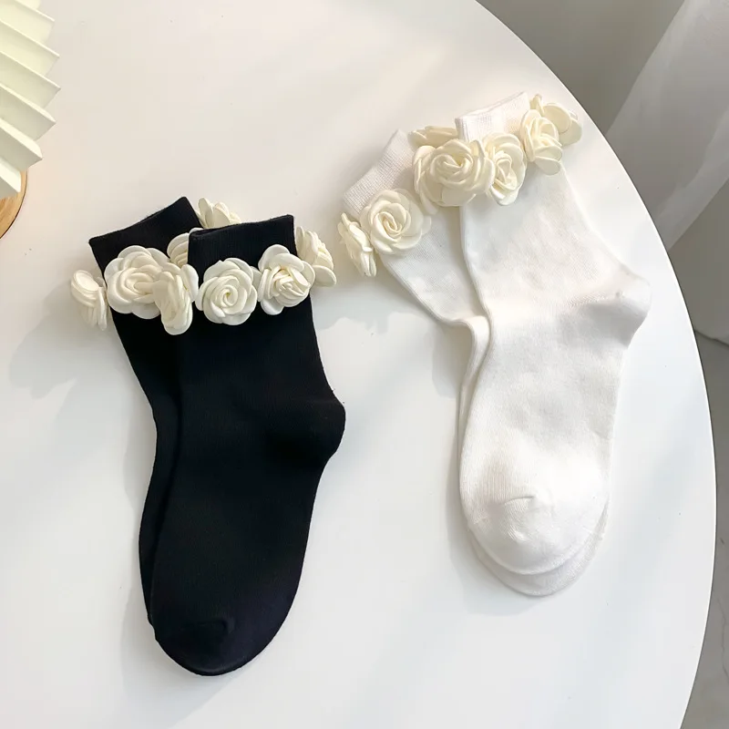 

Women's Socks Korean 3d Flower Kawaii Sweet Fashionable Versatile Lolita Jk Comfortable High Quality Cotton Socks For Girl