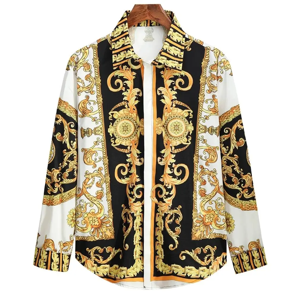 ريترو بلا الذهب مطبوعة عادية irt الرجال الصيف الطويل Ne Fce اصطف Thiened خاص واسعة الخريف تسع نقاط Sve #4