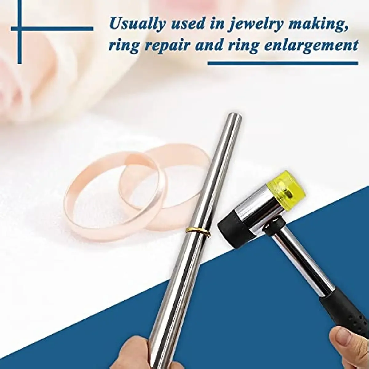 2-Piece Jewelry Repair Kit Double-Face Rubber Mallet and Stainless Steel Ring Mandrel for Ring Resizing and Crafting