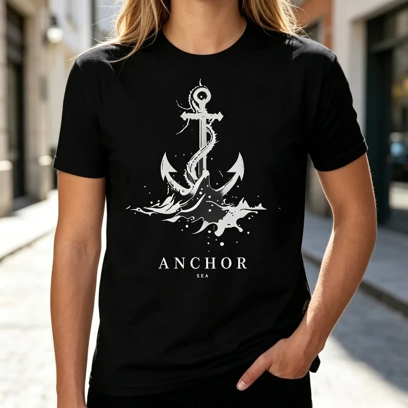 T-shirt en coton à motif d'ancre nautique vintage, doux et respirant, col rond, manches courtes, pour hommes et femmes, pour les amateurs de mer, décontracté, quotidien, en plein air