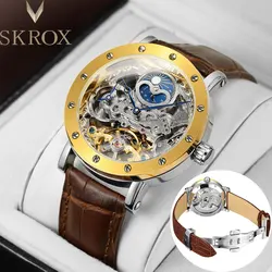 SKROX GMT Moon Phase Automatic Movement Clockwork Mechanical Waterproof Man Wristwatches Original High-End Luxury Male aaa watch