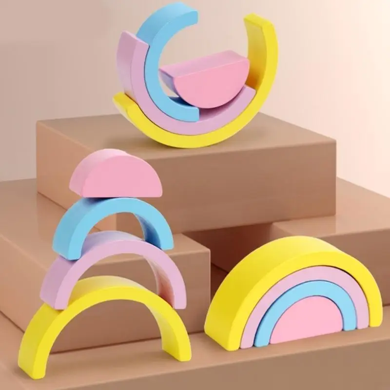 F62D Rainbow Building Block Apilador preescolar preescolar fino Juguete