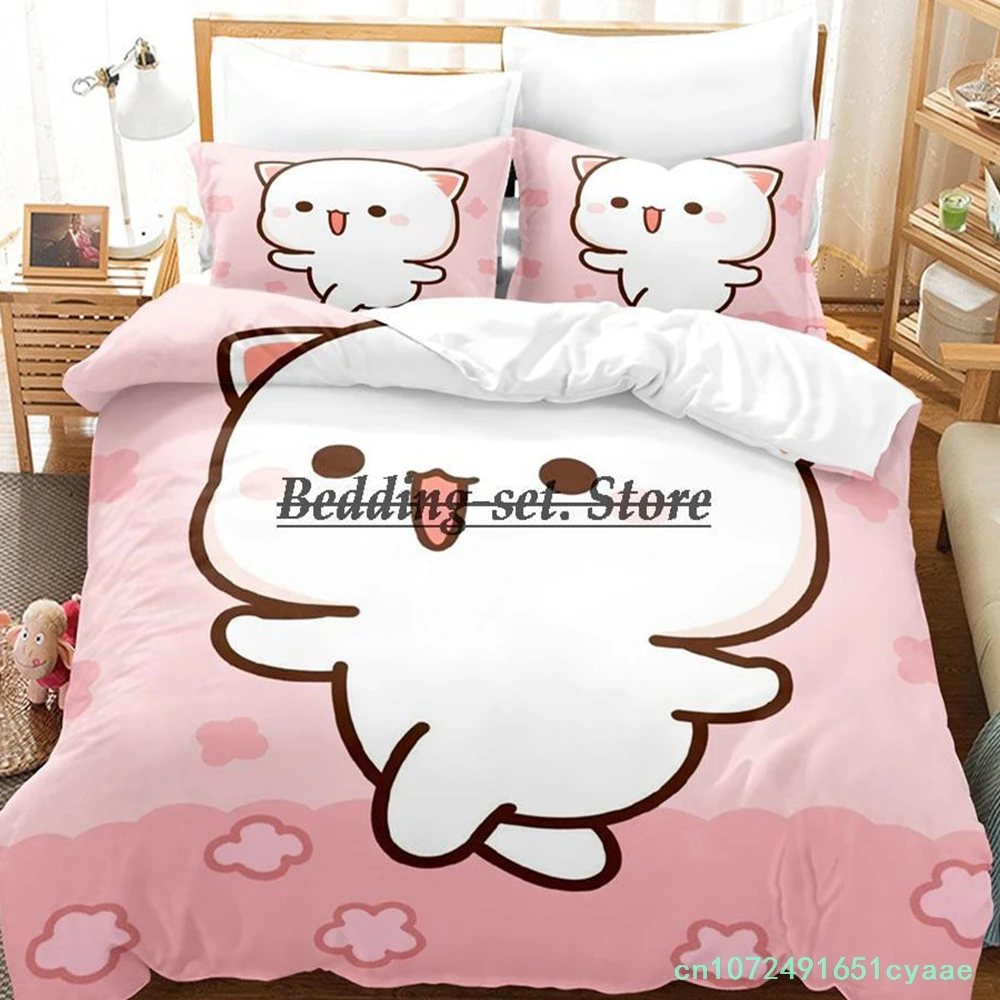2023 Peach Cat Bedding Set Single Twin Full Queen King Size Bed Set Aldult Kid Bedroom Duvetcover Sets 3D Anime Bed Sheet Set