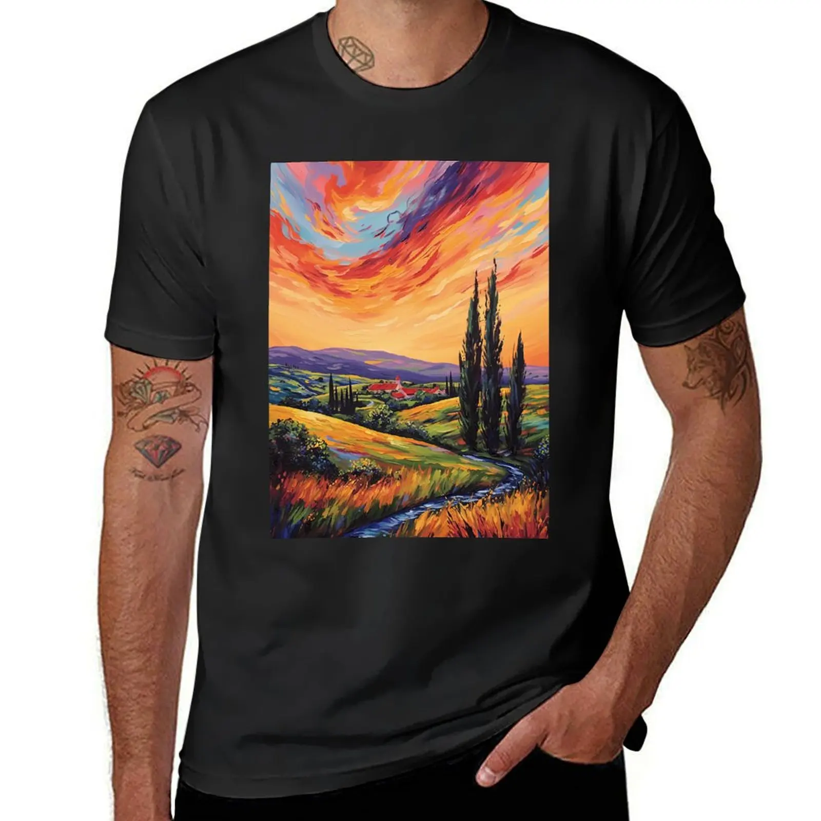 Rolling Hills Sunset T-Shirt graphic tee shirt vintage graphic tee Aesthetic clothing t shirts men