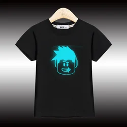 2024 Children New Short Sleeved T-shirt Boys Casual Luminous Tops Cartoon Printed Shirt US Size 3-14T