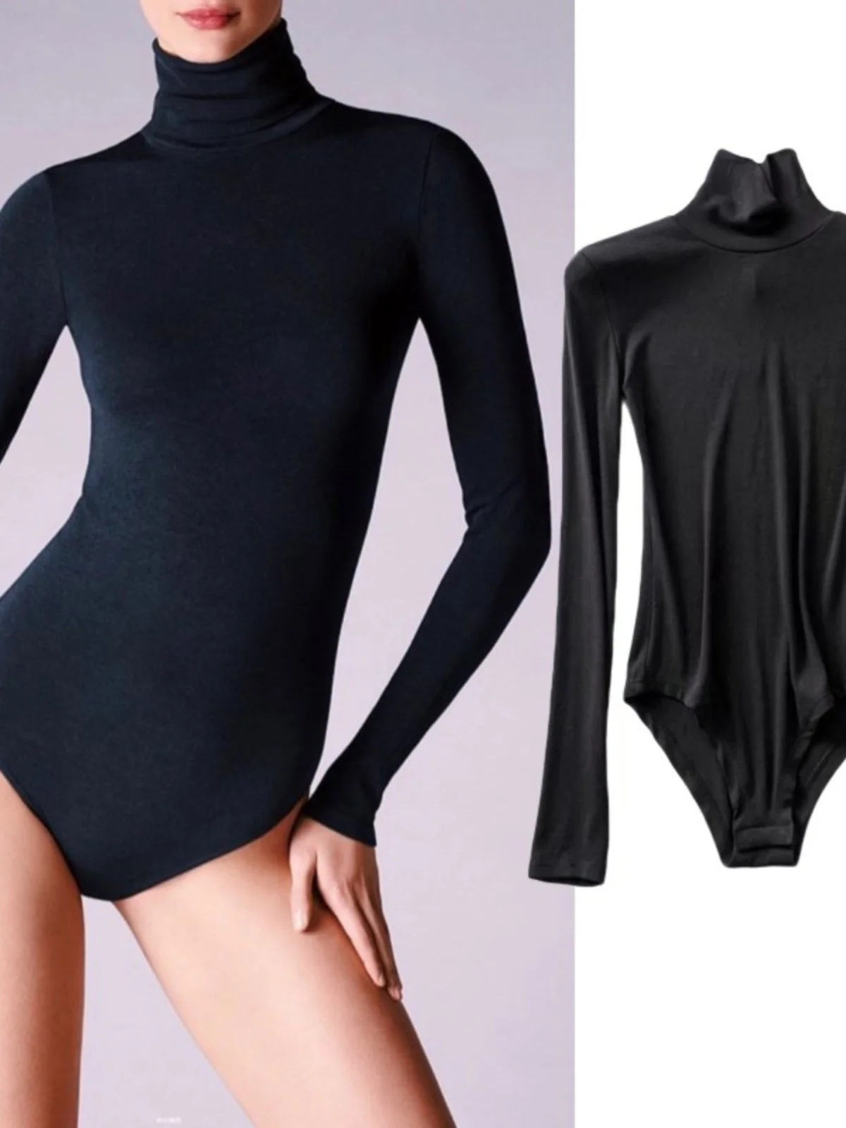 

Облегающий женский базовый топ с высоким воротником и длинными рукавами, однотонный, из смесового хлопка с эластичными волокнами, для уличного стиля