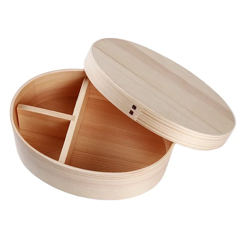 Wooden Lunch Box Picnic Japanese Bento Box for School Kids Dinnerware Set Round Square Lunch Box