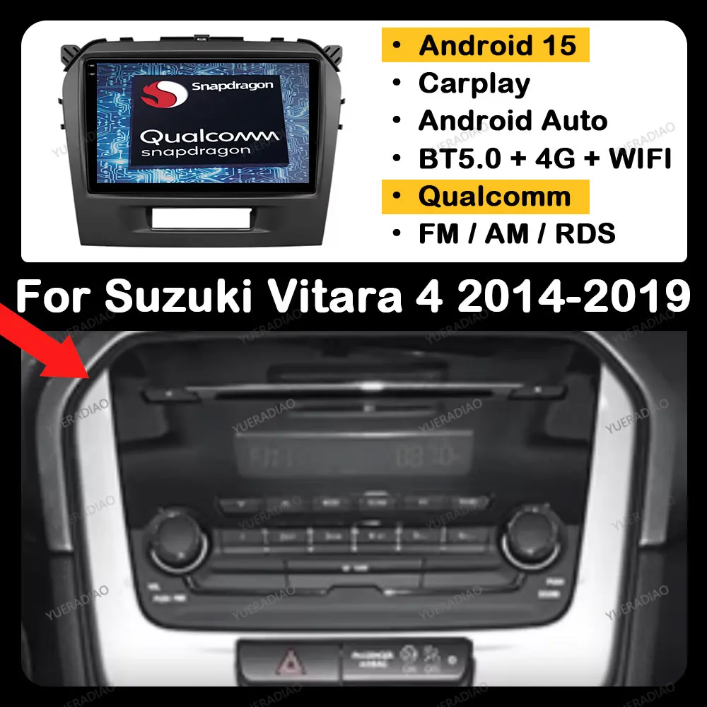 

Android 15 Car Radio For Suzuki Vitara 4 2014 - 2019 QLED GPS NAVI Multimedia Video Player 4G LTE 5G WIFI 2DIN BT Head Unit