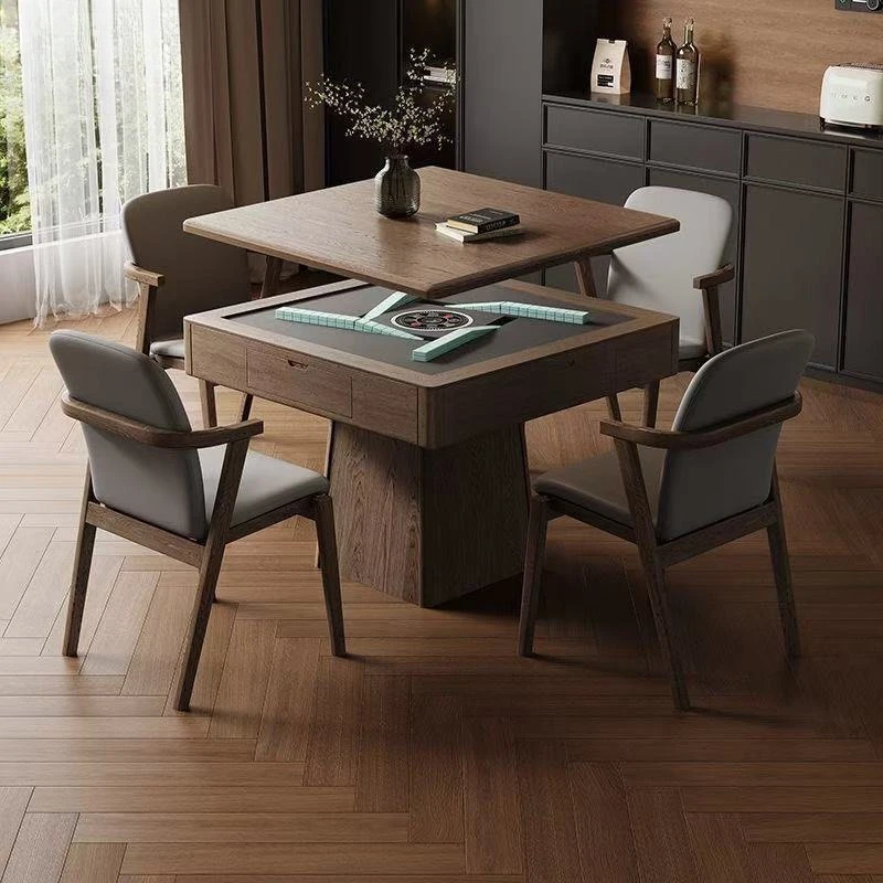 New Chinese-style solid wood dining table mahjong machine integrated automatic mahjong machine dual-purpose multi-function