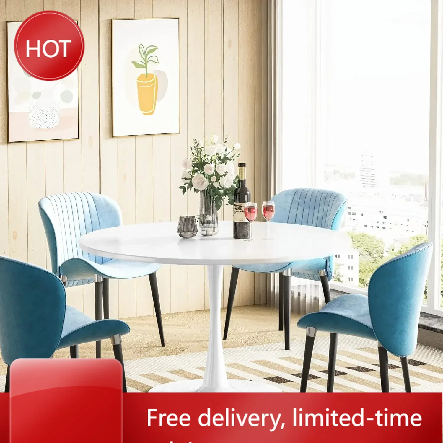 

Ограниченное предложение: Белый круглый обеденный стол Tulip, 42,1 дюйма, для 4-6 человек, с столешницей из МДФ и основанием-пьедесталом, серия Mid-C