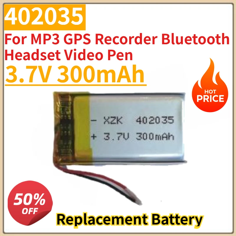 

High Quality New 3.7V 300mAh 402035 Lipo Rechargeable Battery for MP3 GPS Recorder Bluetooth Headset Video Pen