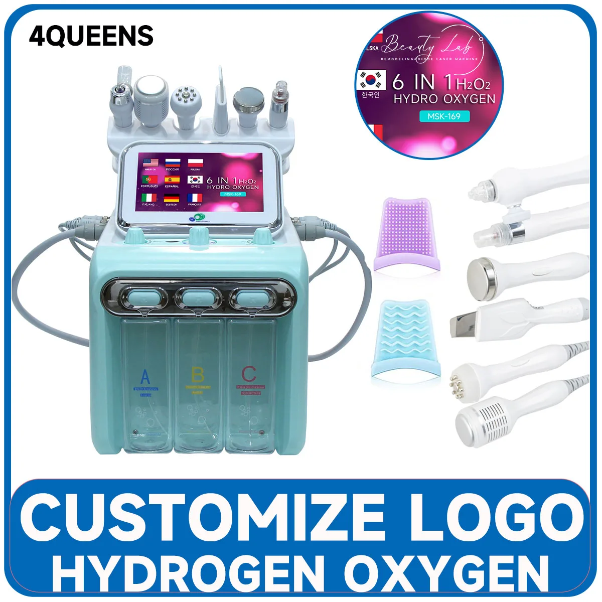 เครื่องพ่นสเปรย์ไฮโดรเดอร์มาเบรชั่น 6 in 1 พร้อมระบบพ่นออกซิเจน ลอกผิวด้วยน้ำ ทำความสะอาดผิวหน้าด้วย RF ยกกระชับผิว ทำความสะอาดผิวด้วยไมโครเดอร์มาเบรชั่น