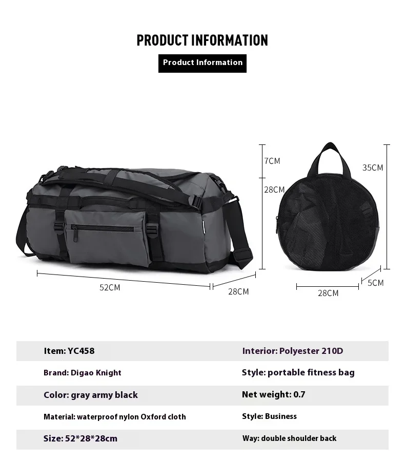 50L Large Capacity Multi-functional Nylon Bag Luggage Backpack Travel Shoulder Bags Dry Wet Separation Bag Sport Gym Bags