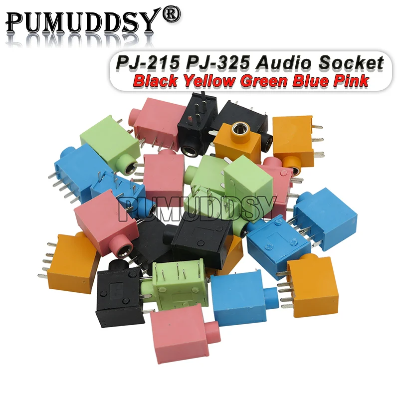 10PCS Headphone Jack Socket PJ-215 PJ-325 3.5mm Female Connector For Audio Video 5pin Red Black Blue Yellow Green