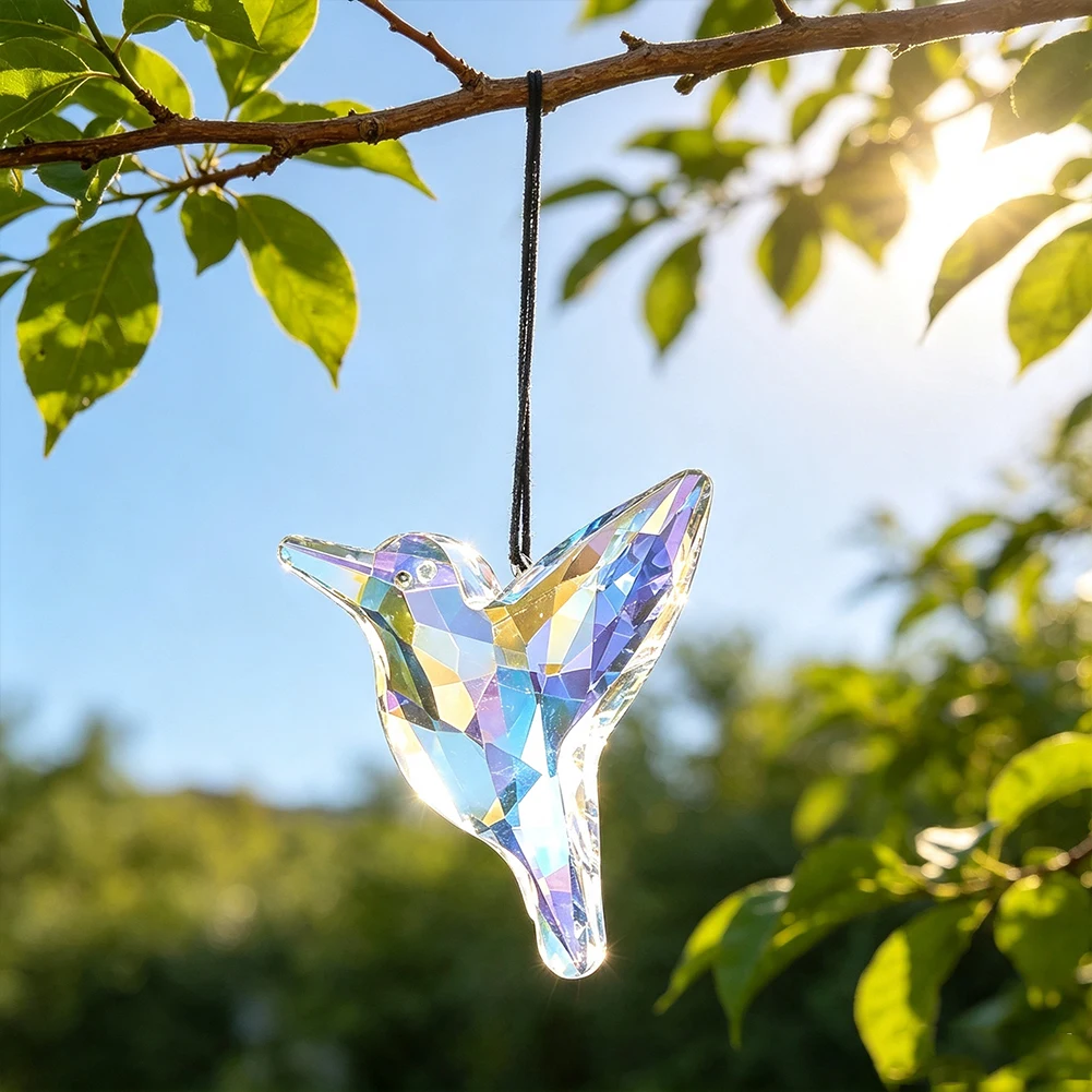 AB Aurora Faceted Crystal Hummingbird Suncatcher Pendant Rainbow Prism Window Hanging Ornament Home Garden Wedding Decor