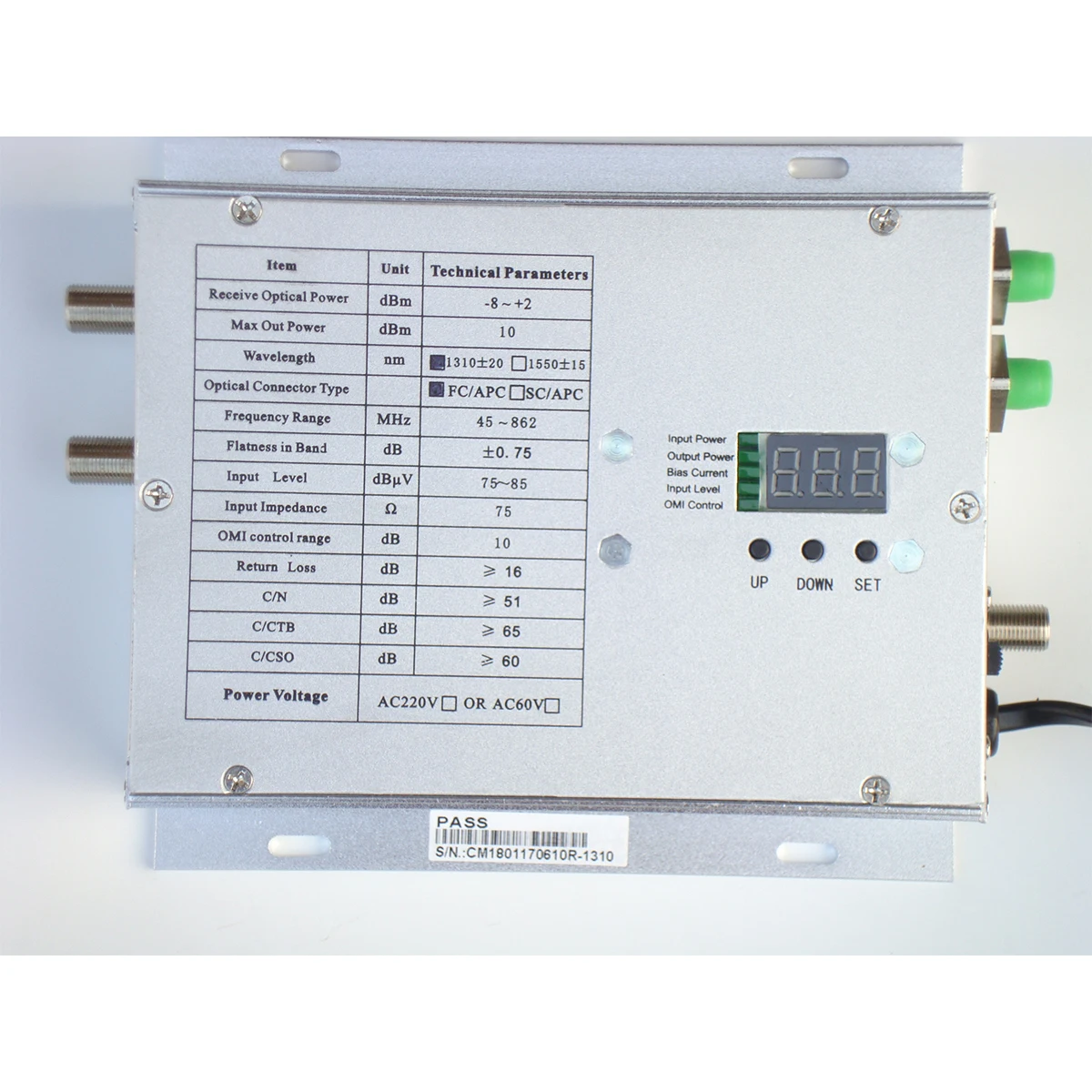 

1310nm 1550nm Cable CATV Optical Transmitter Supply Optical Power 6db RF to Fiber Optical Fiber Relay Amplification