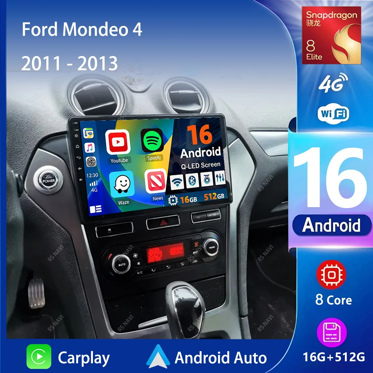 Android 16 Carplay Auto 2K Screen Car Radio Multimedia Player For Ford Mondeo 4 2011 - 2013 Autoradio GPS Stereo 2din Head Unit
