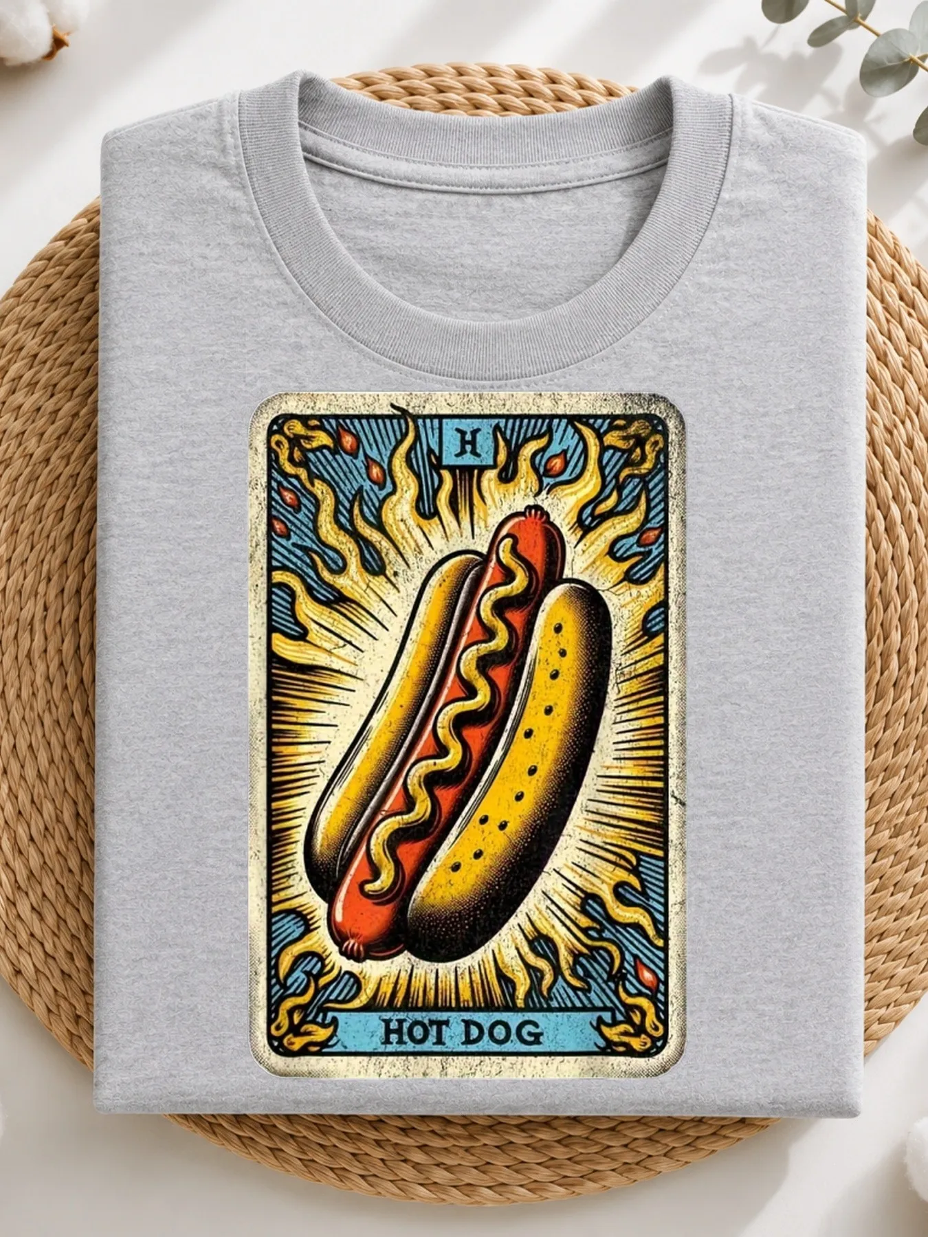 Men'S Casual Graphic Tee Short Sleeve Fashion Streetwear T-Shirt Printed With A Glowing Style Hot Dog Pattern Design Beach Vacat