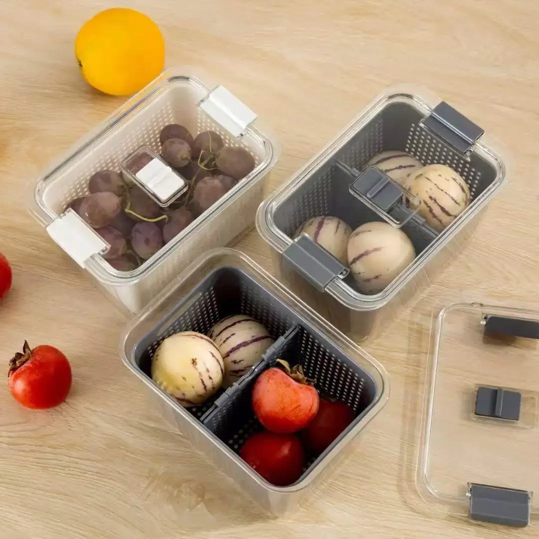 Refrigerator Storage Box, Fridge Organizer, Fresh Vegetable Fruit Boxes, Drain Basket, Containers, Pantry, Kitchen