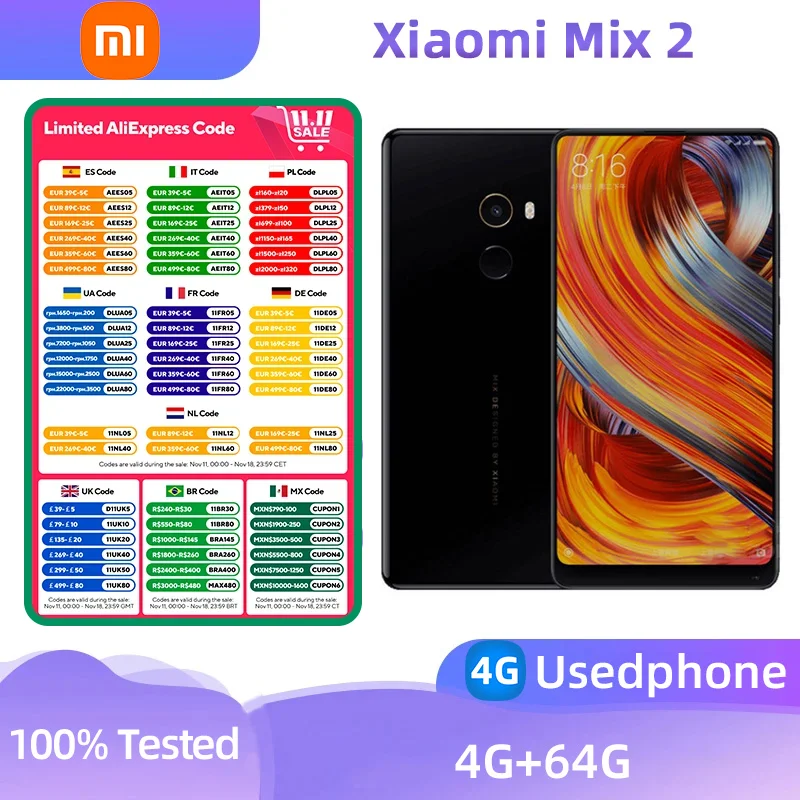 Xiaomi Mix 2 4G Android 5.99 inch RAM 4GB ROM 64GB Qualcomm Snapdragon 835 used phone