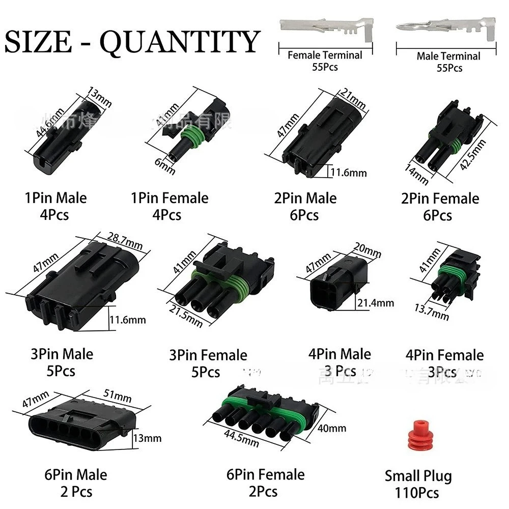 260PCS 1-6Pin Waterproof Automotive Connector Kit, Male Female Wire Harness Plug with Terminals for Car Motorcycle
