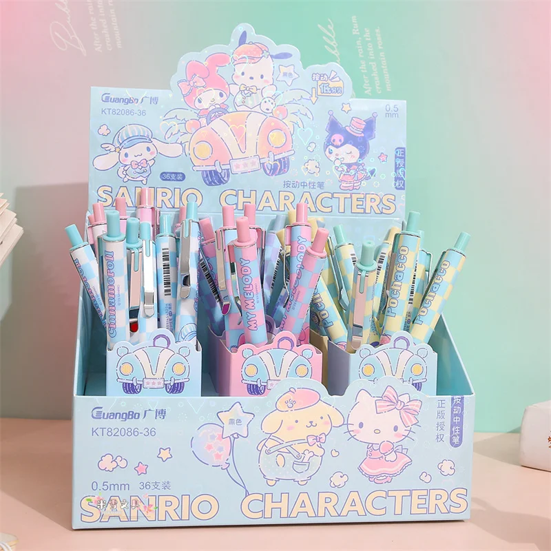 

36pcs/lot Sanrio Kuromi Melody Cinnamoroll Press Gel Pen Cute 0.5mm Black Ink Neutral Pens Promotional Gift Office School Supply