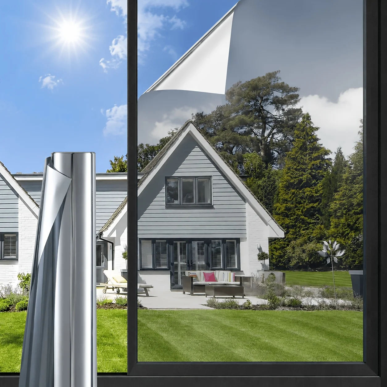 One Way Mirror Privacy Window Film Silver Daytime Heat Control Sun Block UV Protection Static Cling for Nursery Bedroom Glass