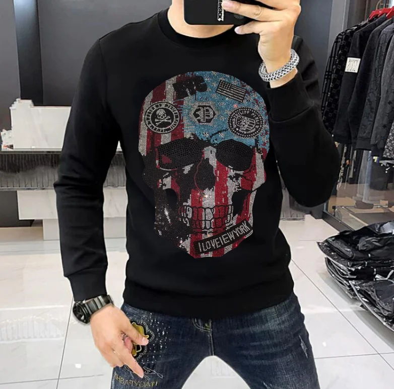 

2025 Designer Rhinestone Street Casual pullover men Sweatshirts Hip Hop men's clothes brand hot sale