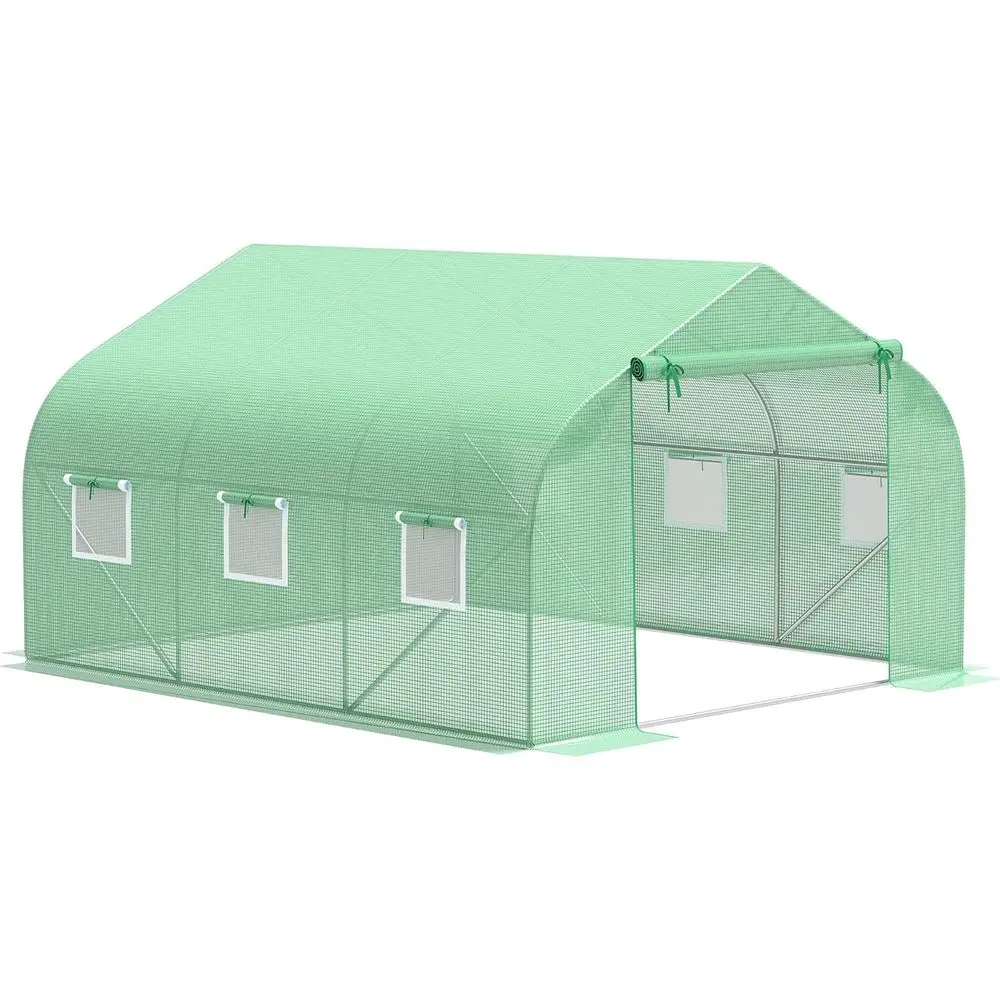 

10' x 11.5' x 6.5' Outdoor Greenhouse, Tunnel Style with Roll-up Windows, Zippered Door, PE Cover, Heavy Duty Steel Frame, Green
