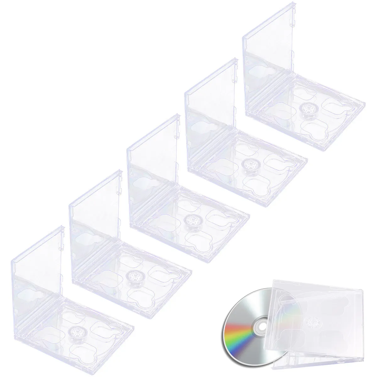 5Pcs Clear Dual Tray Cd Case Plastic Standard Compact Disc Storage Holder Scratch Proof Media Cd Box