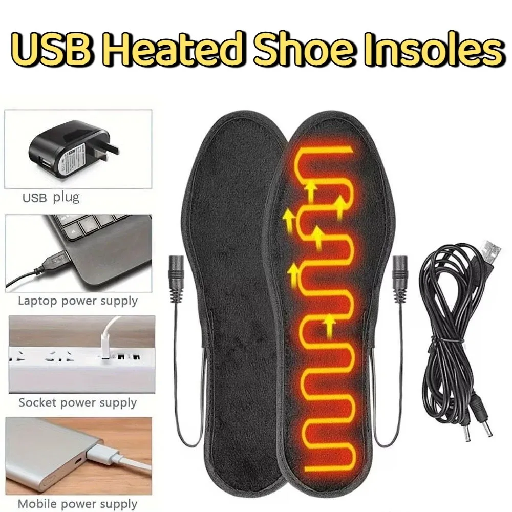 Washable USB Heated Shoe Insoles Rapid Heating Safe Electric Foot Warming Pad Size 35-44 Unisex Warm Thermal Insoles Winter Warm
