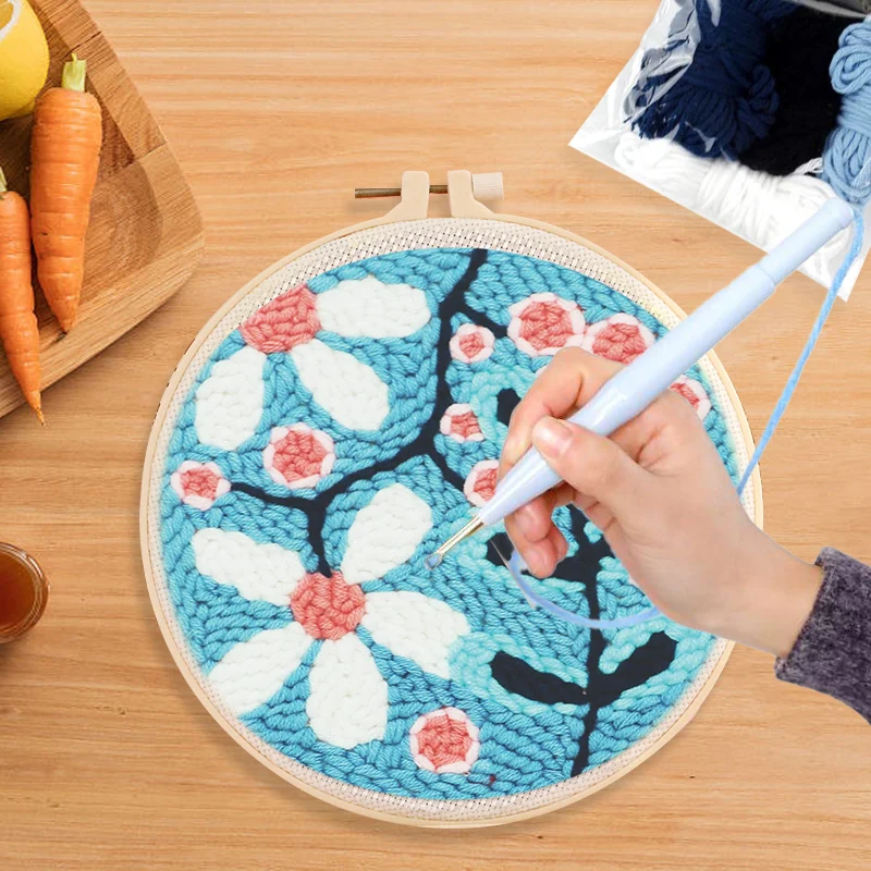 GATYZTORY Flowers Punch Needle Embroidery Starter Kits Embroidery Hoop Yarns For Adults Beginners Diy Gift Easy Handicraft