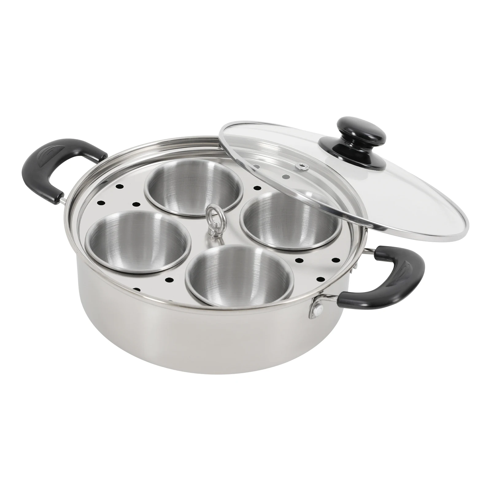 4 Cups Egg Steamer Pot, Stainless Steel Egg Steamer & Stew Pot with Glass Lid & Lifting Rack for Steaming Eggs Stewing Soup