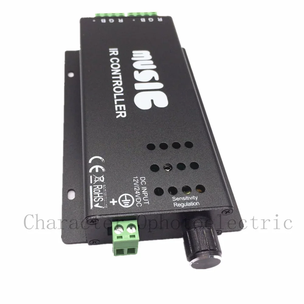 12V - 24V 12A Sound Activated Music Controller Black Color with 24key IR Remote Control 144W 2 Ports Output for RGB LED Strip