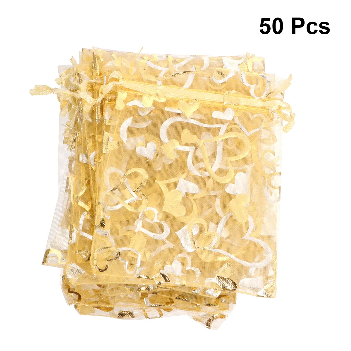 

50 Pcs Love Heart Bundled Pocket Small Organza Bags Drawstring Pouches Gift Candy Sweets Cellophane Treat